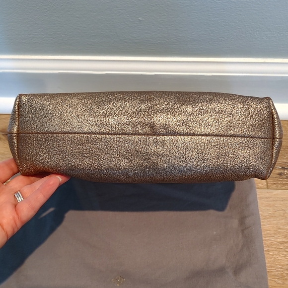 Mulberry Clemmie Twist Lock Clutch Bag Gold Metallic Leather Fold Over & Dustbag - Picture 6 of 16